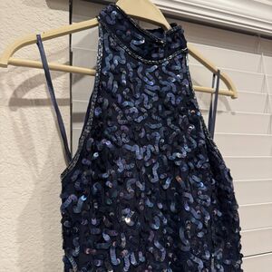 Beautiful Navy Blue 90s sequined, beaded formal gown